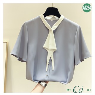 Áo sơ mi tay ngắn cột nơ - A1234