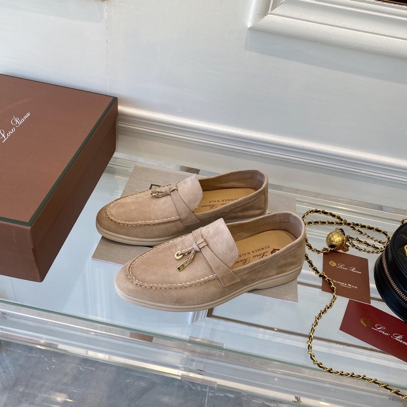 Giày lười da cho nữ thương hiệu Loro Piana da thật cao cấp bản da lộn