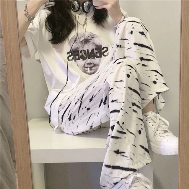 Áo thun ngắn tay dáng rộng/ quần dài họa tiết ngựa vằn thời trang mùa hè dành cho nữ | BigBuy360 - bigbuy360.vn