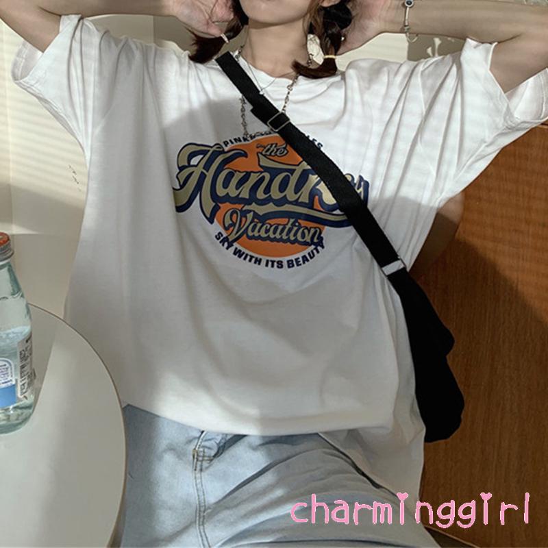 Áo thun tay ngắn dáng rộng in chữ thời trang mùa hè cho nữ | BigBuy360 - bigbuy360.vn