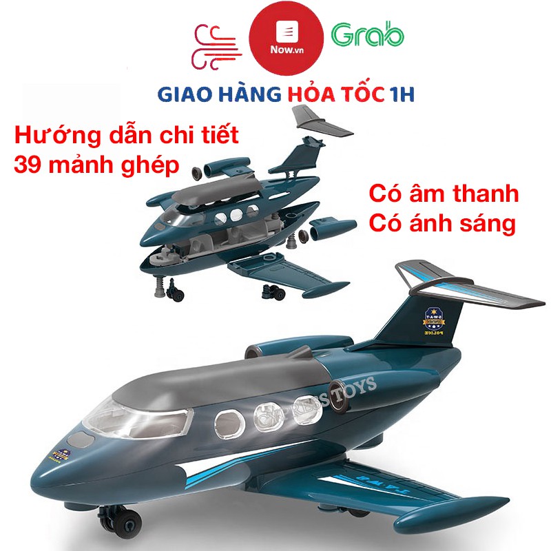 Bộ đồ chơi lắp ghép máy bay có 39 chi tiết có âm thanh và đèn sáng, nhựa nguyên sinh an toàn, có hướng dẫn lắp đặt