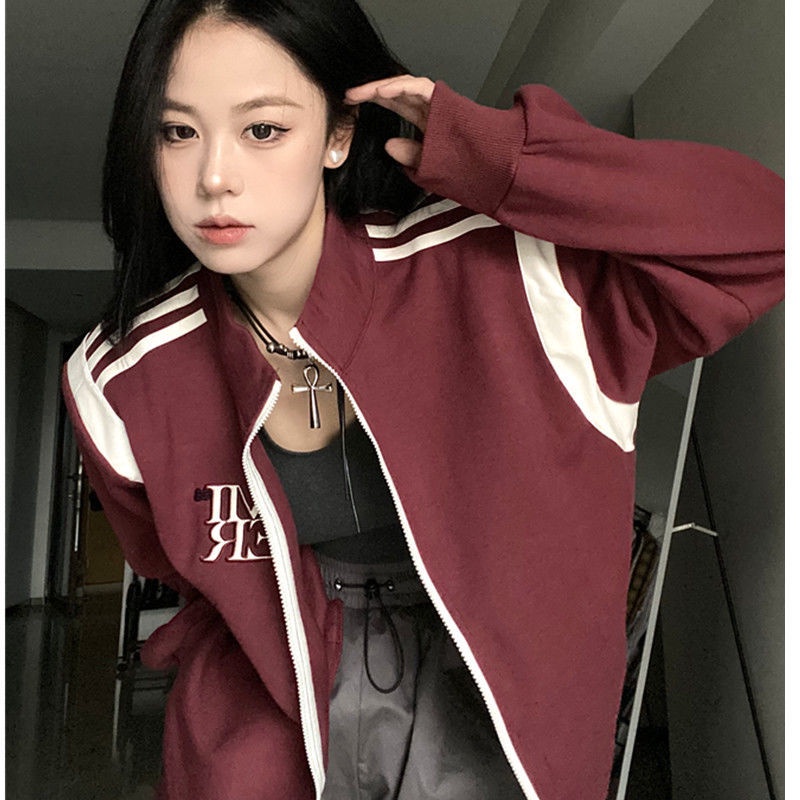 Áo Khoác Bóng Chày Bằng Da Hai Dây Khóa Kéo Phong Cách Hàn Quốc Thời Trang Mùa Thu 2022