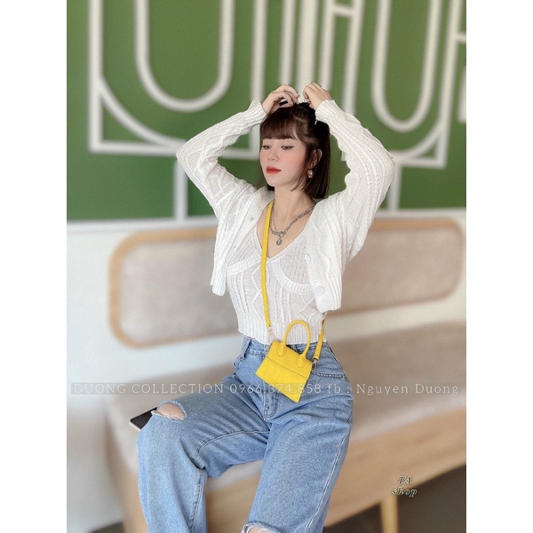 Set áo cadigan thừng mix áo hai dây len thừng dày dặn 284
