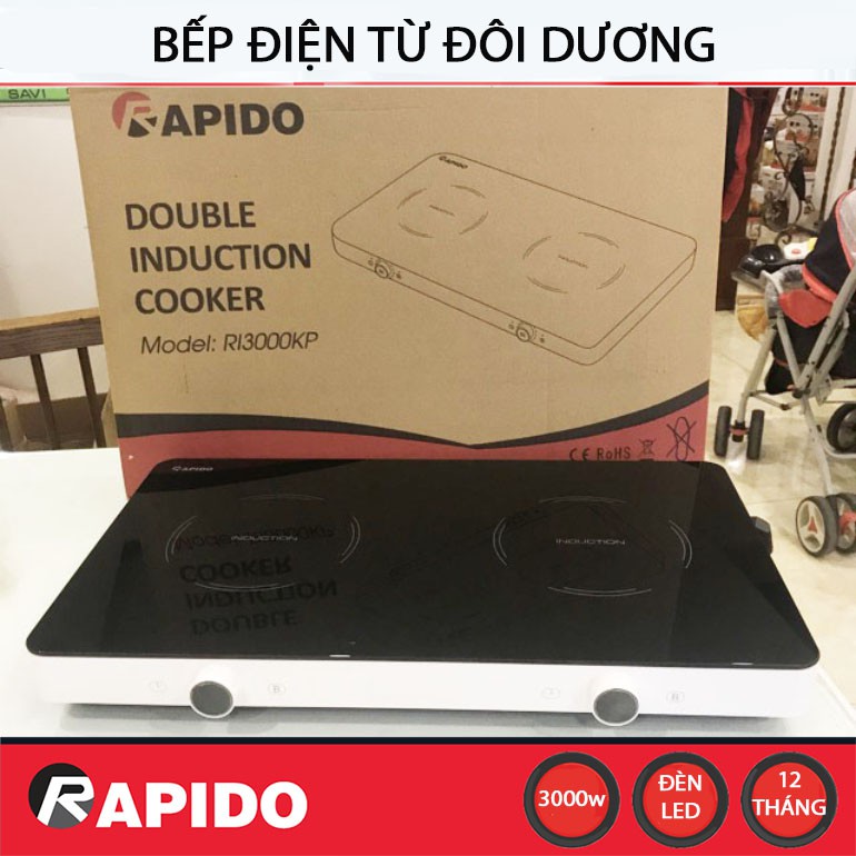 Bếp điện từ đôi dương Rapido RI3000KP công suất 3000W - Hàng chính hãng, bảo hành 12 tháng