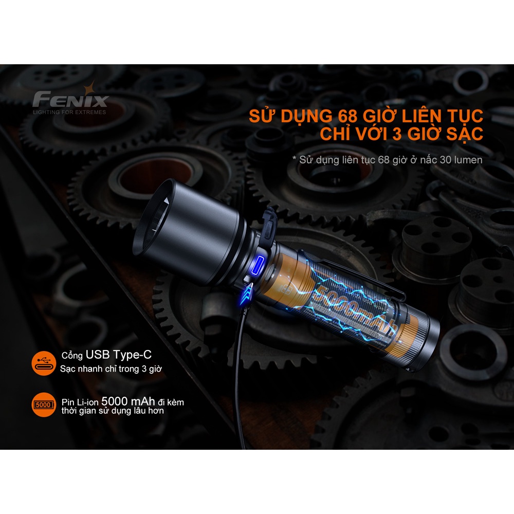 Đèn pin FENIX C7 độ sáng 3000 lumen chiếu xa 470m LED Luminus SST70 sạc USB-C pin sạc 21700 kèm theo