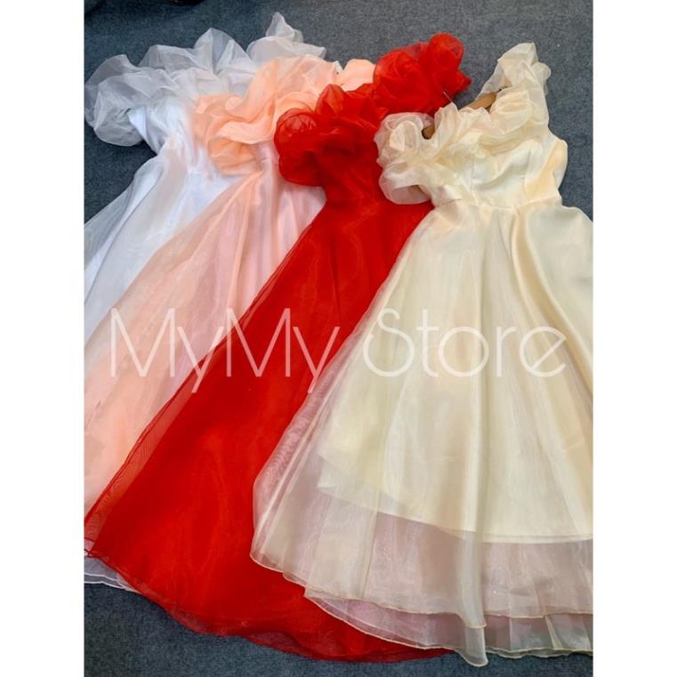 Đầm body công chúa bẹt vai nhún phồng voan kính siêu xinh - size M/L - MS335V