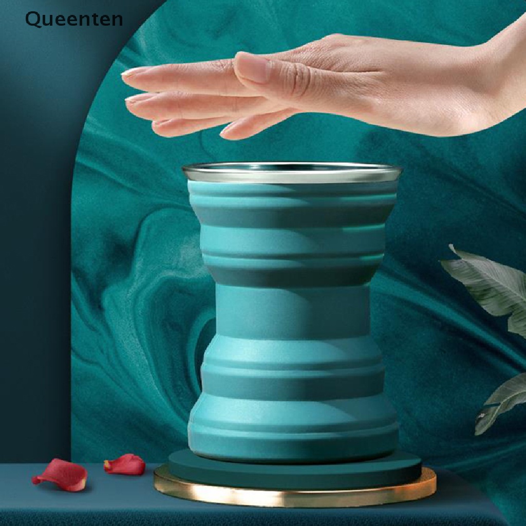 Queenten Folding Water Bottle Cup 320ml Foldable Silicone Coffee Drinking Cups Mugs QT