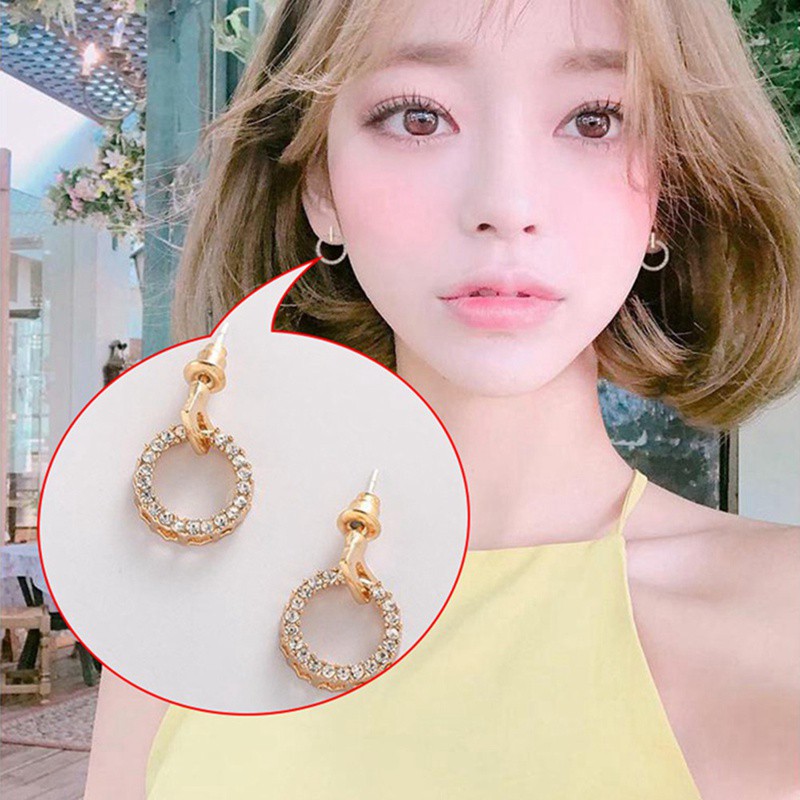 Khuyên Tai Dáng Tròn Mạ Bạc S925 Đính Đá Sang Trọng
