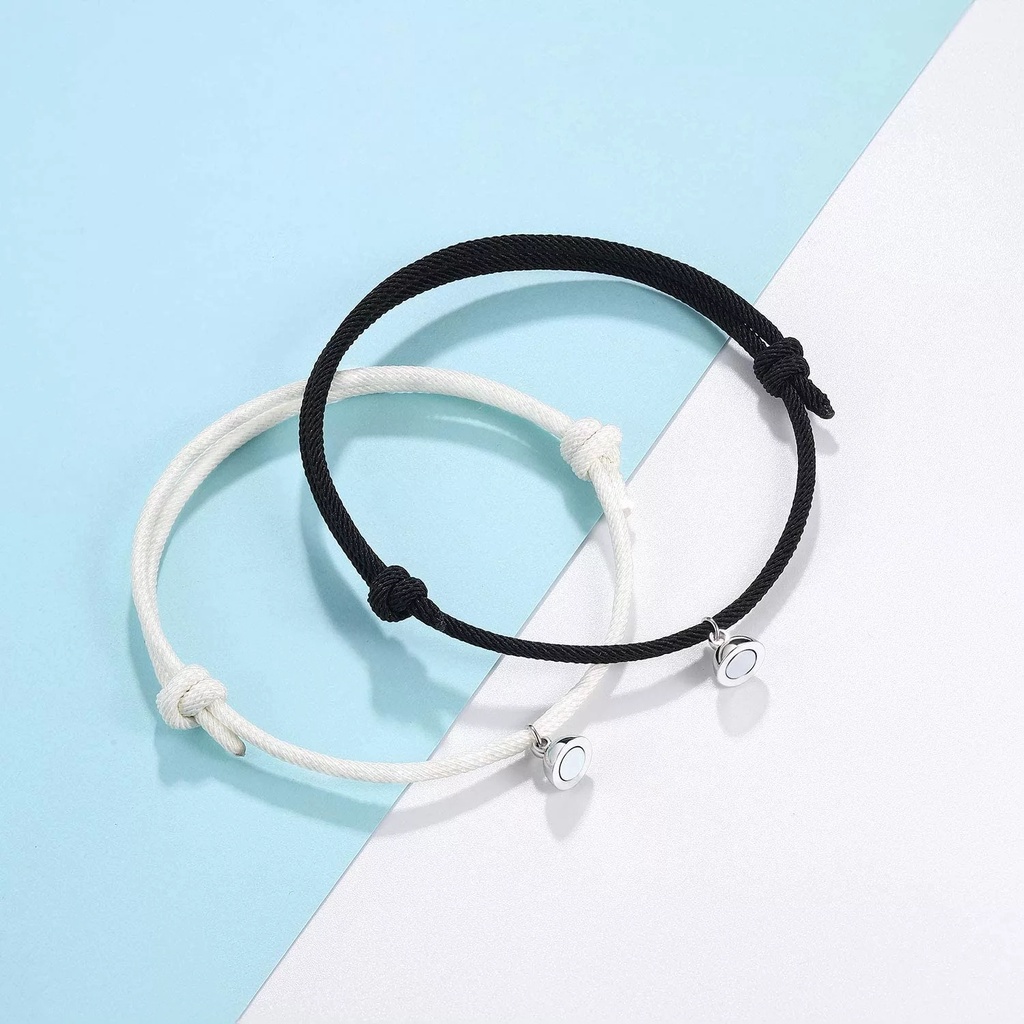 2 Pcs Simple Adjustable Lovers Bracelets/ Creative Handmade Braided Rope Chain/ Women Trendy Magnetive Mountain Wave Couple Bracelet