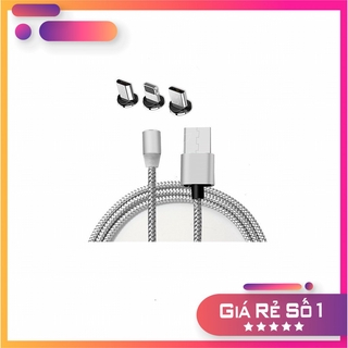 👑Giá Hủy Diệt👑 Bộ Cáp Sạc Dù Nam Châm 3 Đầu Hít Dành Cho ANDROI/IPHONE/TYPE C Xoay 360 Độ, Có Đèn Led