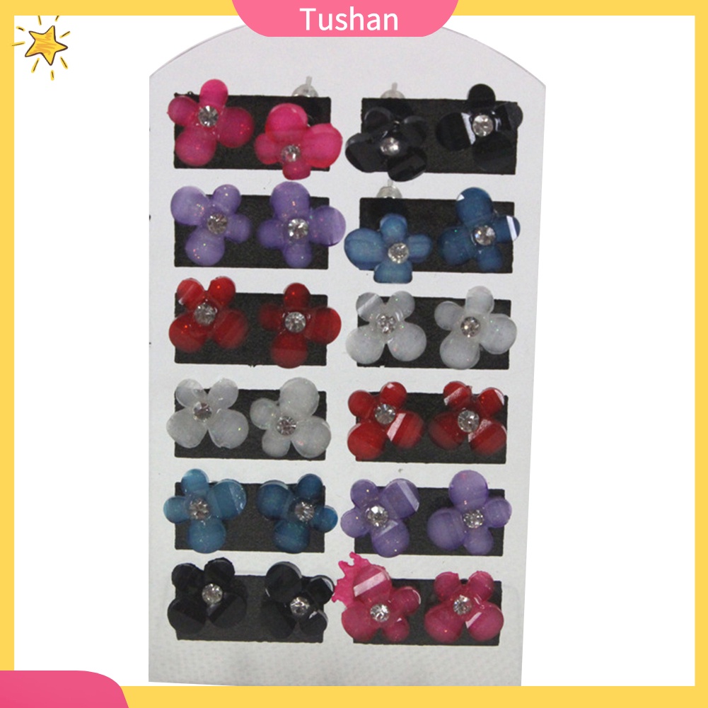 12 đôi bông tai hoa đính đá nữ tính