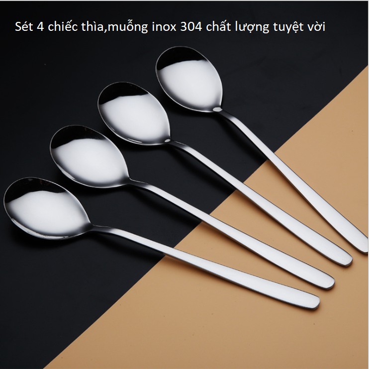 Set 4 Chiếc Thìa, Muỗng HÀN QUỐC Chất Liệu Inox 304 nam châm không hít Đẹp Lung Linh như hình