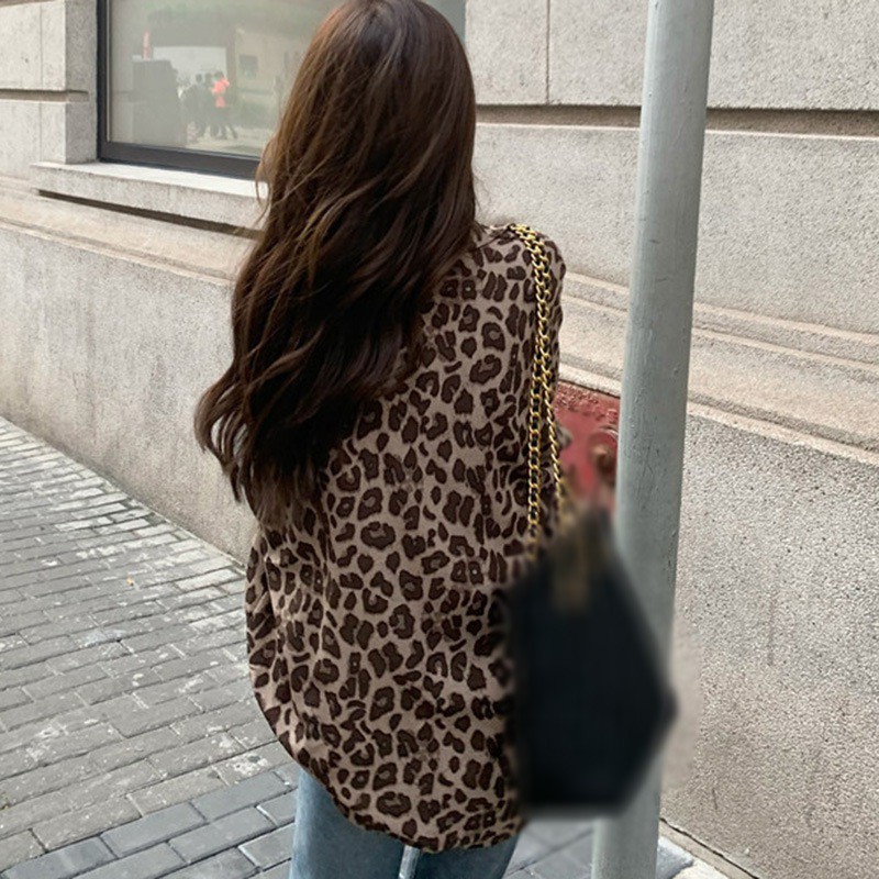 Designed Leopard Print Shirt New Long-sleeved All-match Ladies Loose Temperament Blouse | BigBuy360 - bigbuy360.vn