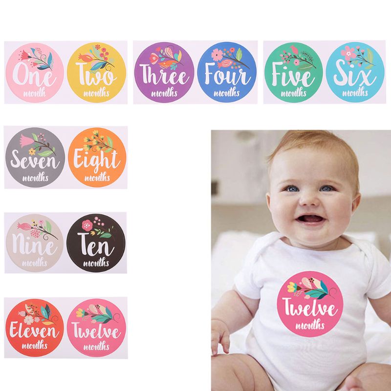 Bộ 12 Sticker Đánh Dấu Cột Mốc Phong Cách Boho Cho Bé Sơ Sinh