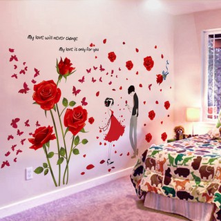 decal dán tường combo hoa hồng đỏ