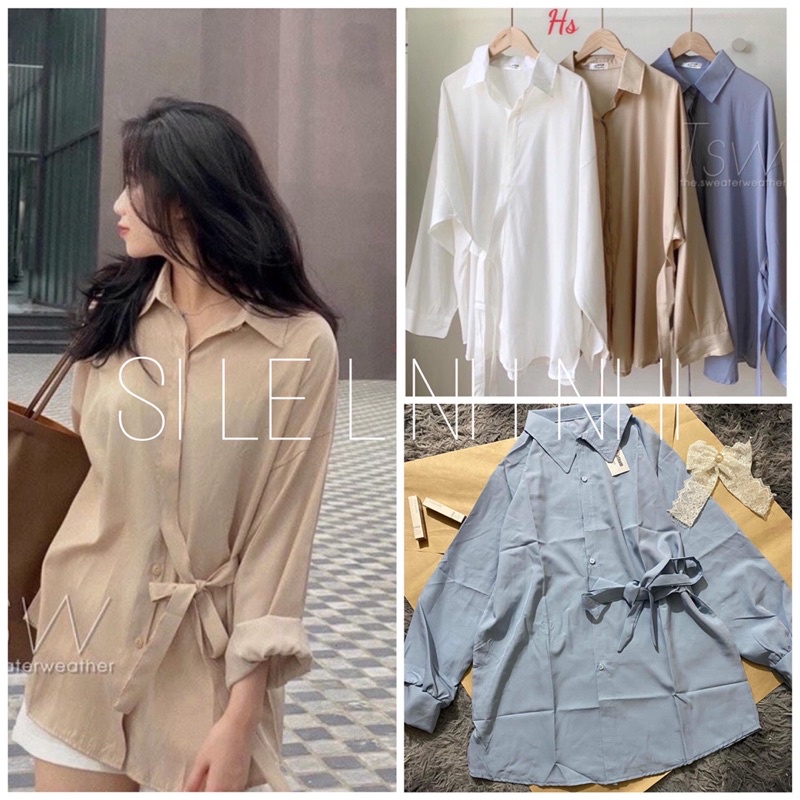 ✨ Áo Sơ Mi Lụa Nữ Dài Tay Dây Buộc Eo 3 Màu