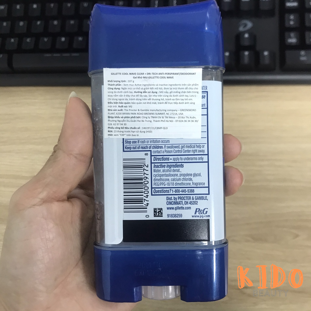 Lăn khử mùi nam Gillette Clear Gel Cool Wave 107g lăn nách nam dạng gel khử mùi 72h Ultimatte Protection/Clear Dri Tech