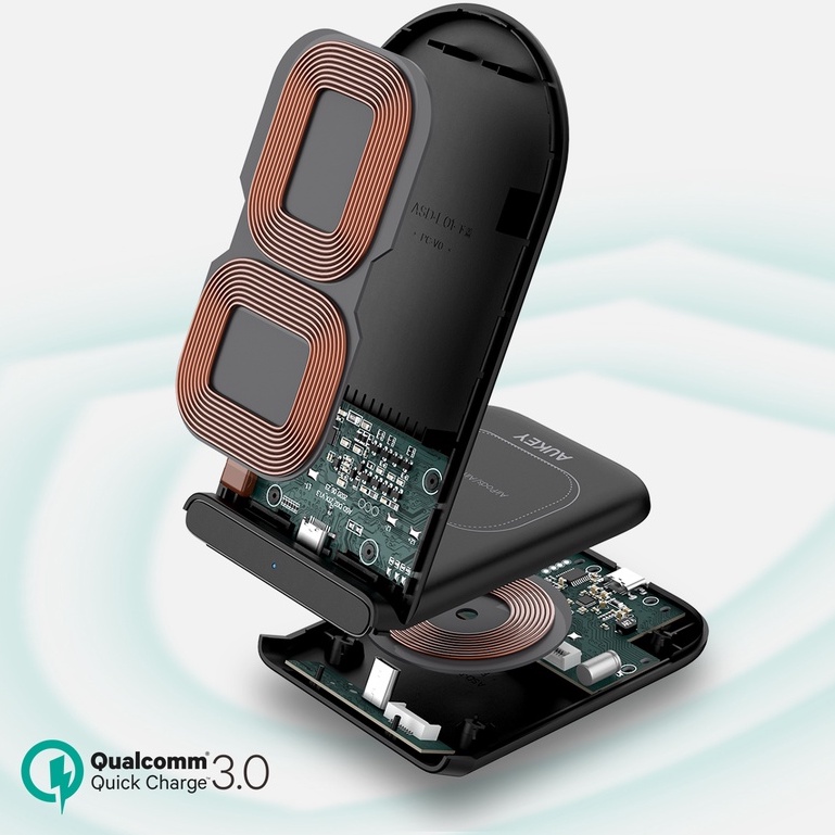 Đế Sạc Pin Không Dây AUKEY LC-A2 10W Hỗ Trợ Sạc Nhanh Qi/QC3.0 Cho Iphone / Airpods Pro /Huawei / Xiaomi /Samsung