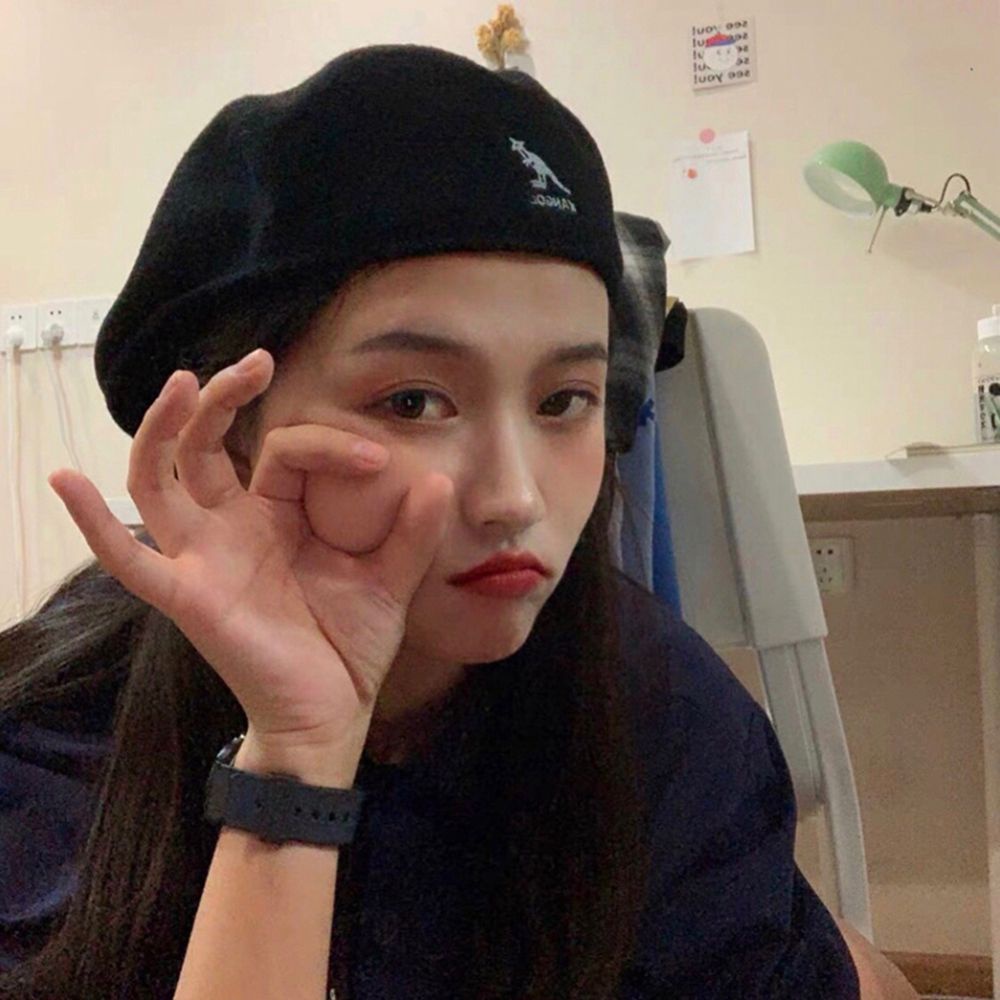 Nón beret thêu họa tiết Kangaroo đơn giản phong cách Hàn Quốc