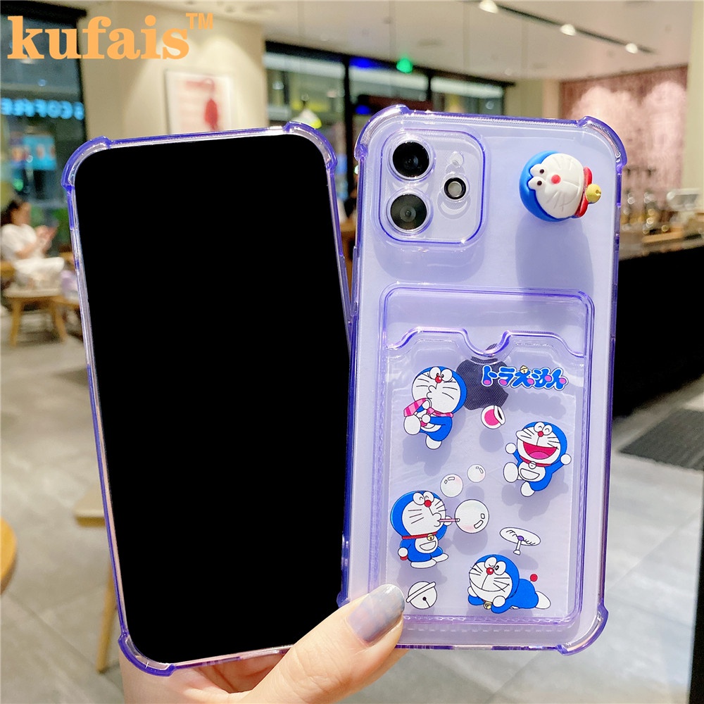 Ốp điện thoại trong suốt có ngăn đựng thẻ hình Doraemon cho iPhone 12 Pro MAX 7 8 Plus X XR XS 11 Pro MAX se2020 | BigBuy360 - bigbuy360.vn