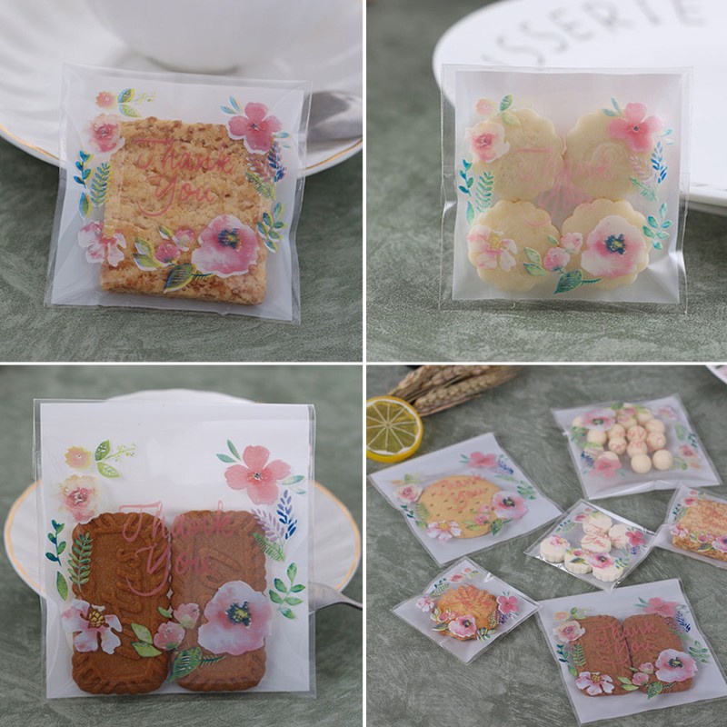 Set 100 Túi Nhựa Đựng Bánh Kẹo In Chữ Thank You Có 4 Kích Cỡ