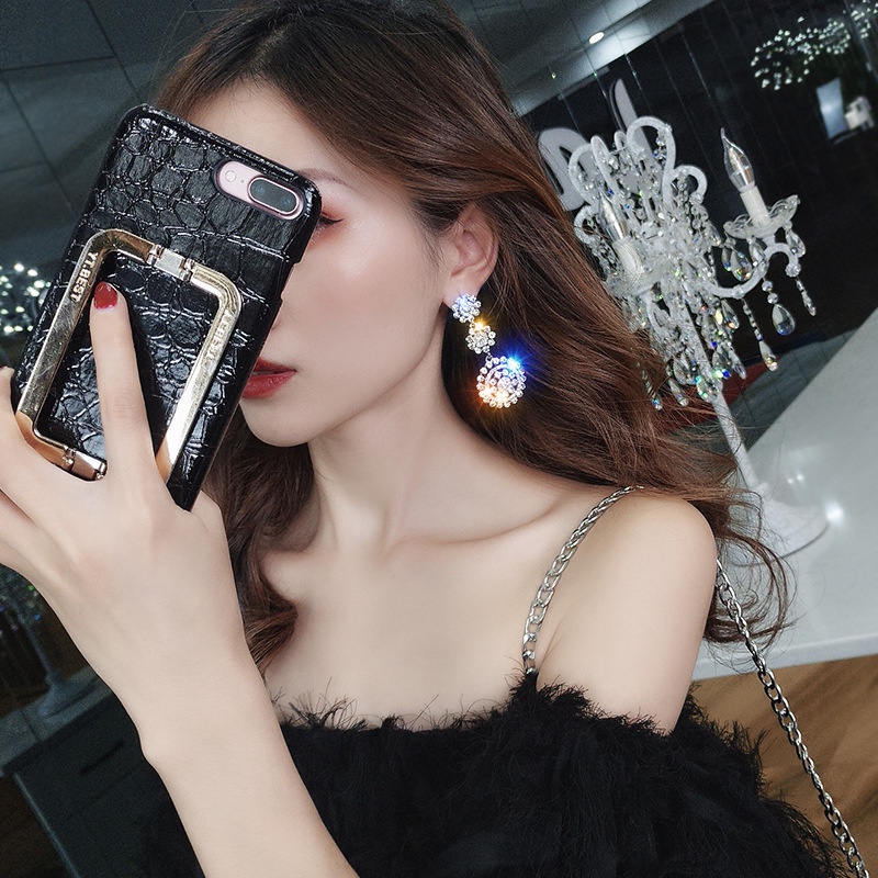 Bông Tai Mạ Bạc 925 Hình Tròn Đính Kim Cương Lấp Lánh Phong Cách Âu Mỹ