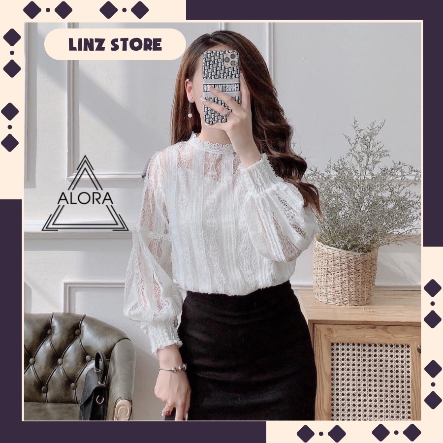 Áo Sơ Mi Kiểu Nữ đẹp dài tay phong cách ulzzang vintage hàn quốc cao cấp họa tiết ren Linzstore SM008