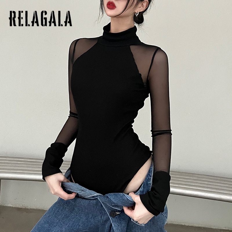 Bộ Áo Liền Quần Cổ Lọ Vải Lưới Màu Trơn Xuyên Thấu Thời Trang Quyến Rũ Cho Nữ 2022 | BigBuy360 - bigbuy360.vn