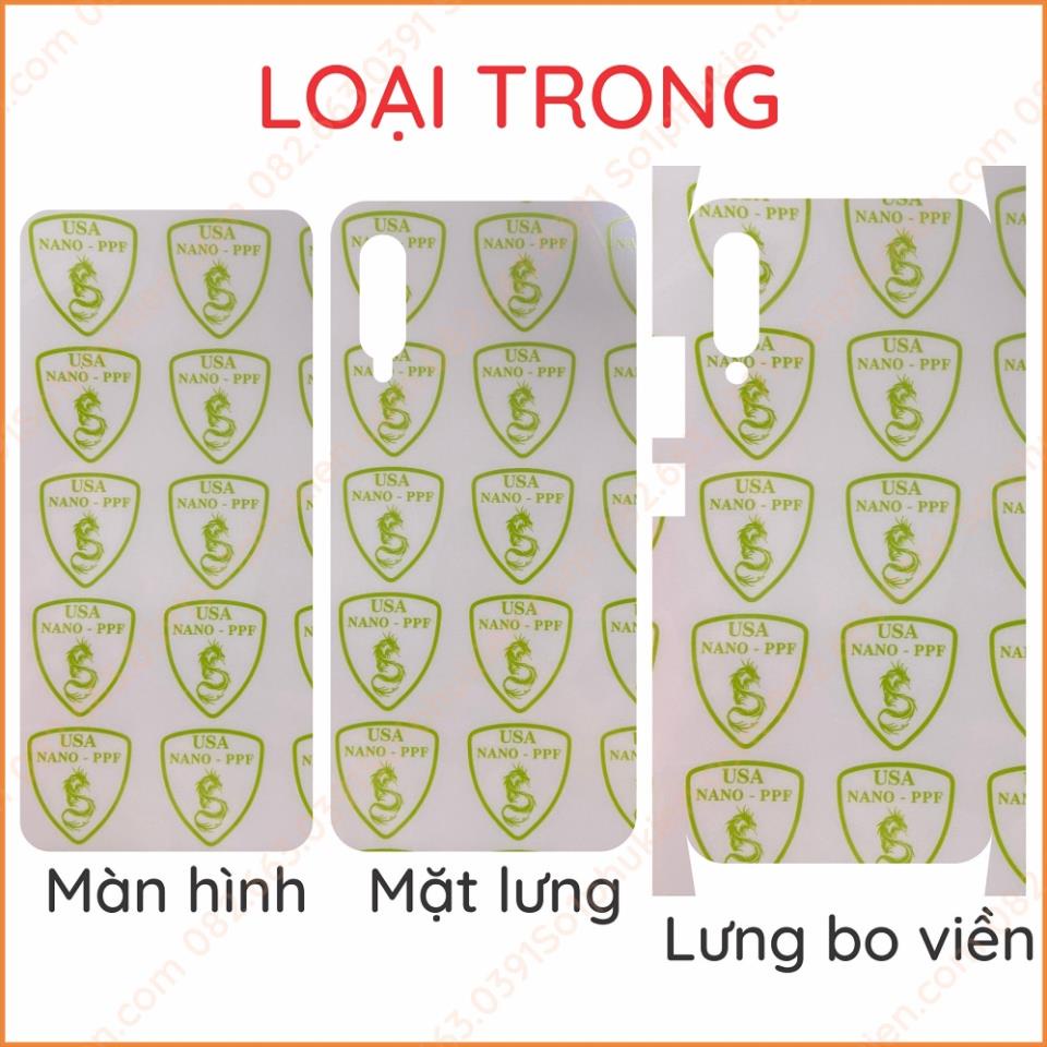 Dán PPF Samsung A90 5G loại trong, nhám , da cá sấu dành cho màn hình, mặt lưng, lưng bo viền