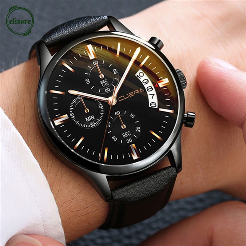 Đồng hồ quartz nam dây da đa chức năng