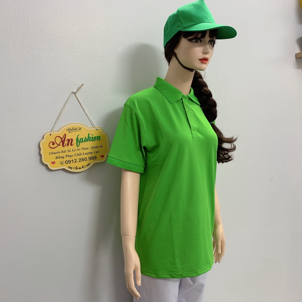 Áo polo màu xanh lá vải poly Thái cao cấp cho nam nữ _ Hình chụp thật