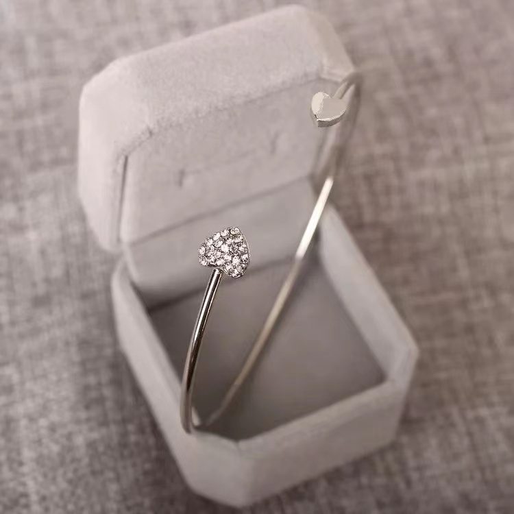 Thời trang hàn quốc đầy đủ kim cương đôi hình trái tim vòng tay kim loại nữ thiết kế mở