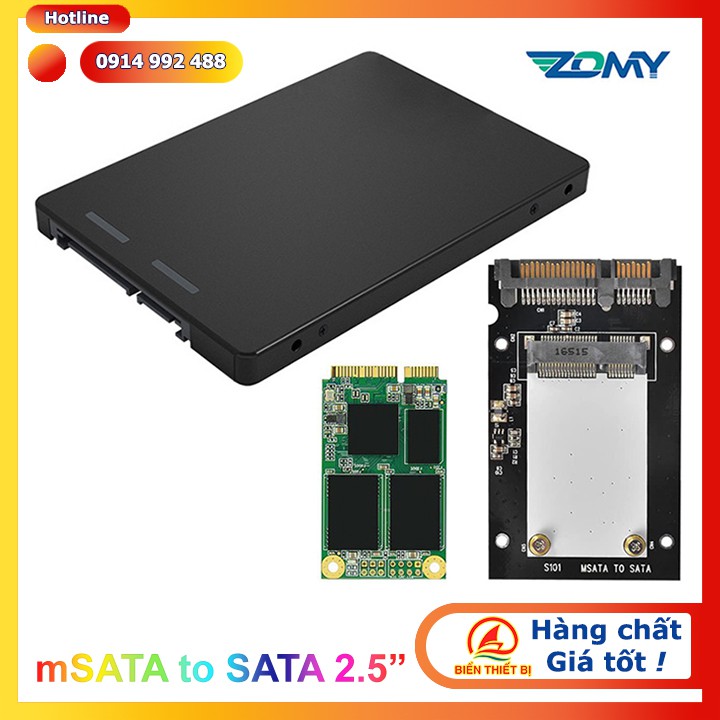 Box SSD mSATA sang SATA 2.5 Vỏ nhôm - Hiệu Zomy, chuyển đổi mSATA sang SATA 3. Dùng lắp đặt SSD mSAT