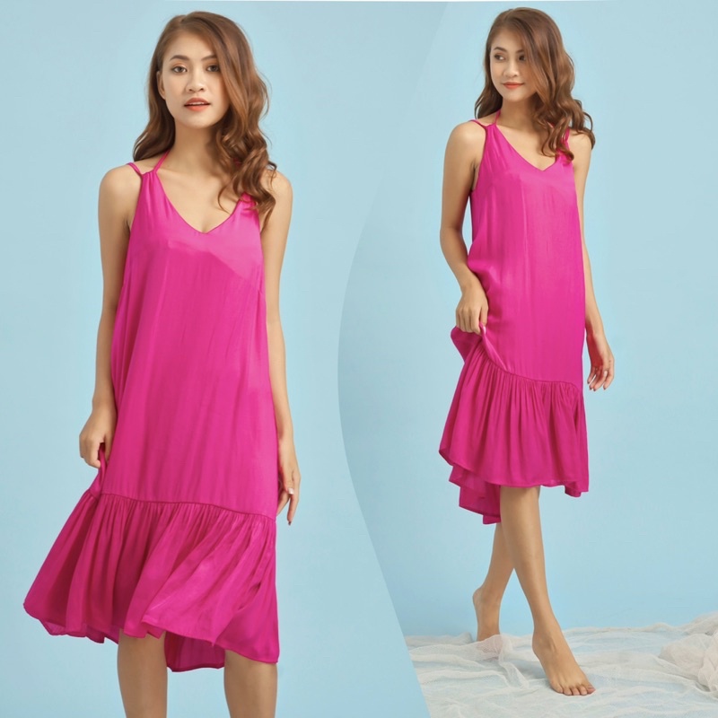Đầm lụa đuôi cá InFashion hồng ruốc