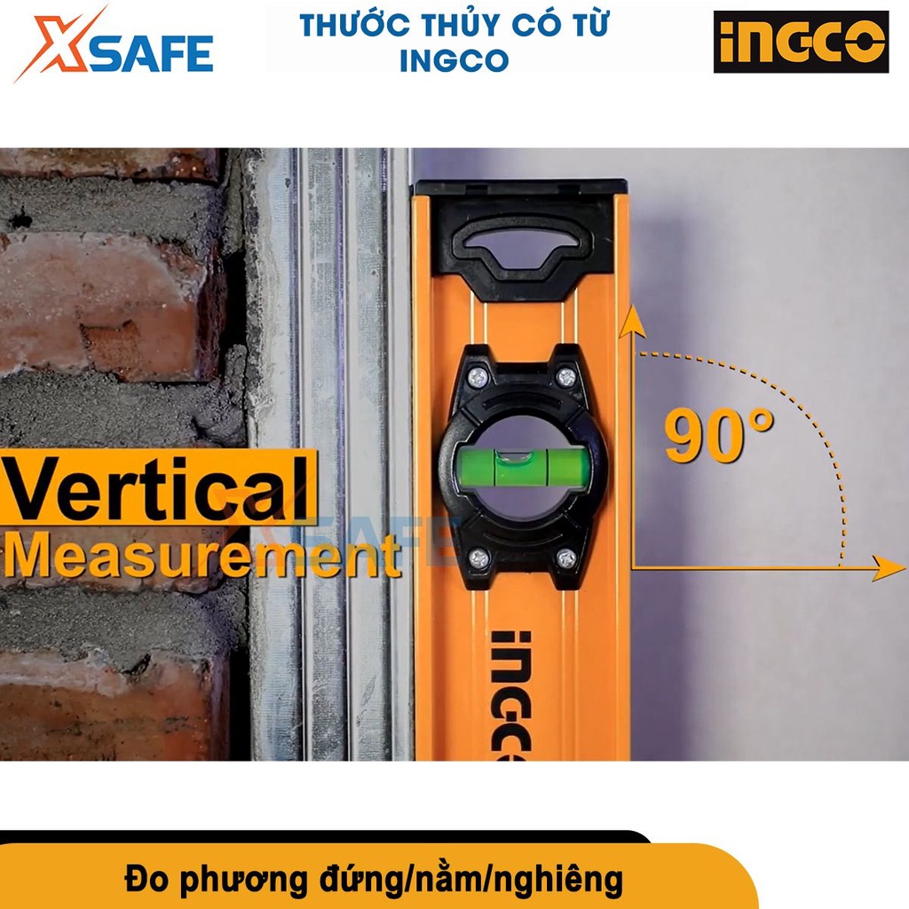 Thước thủy có từ Ingco HSL28080 bằng nhôm dài 80cm, dày 2.0mm, từ tính, đo độ nghiêng, góc nghiêng - chính hãng