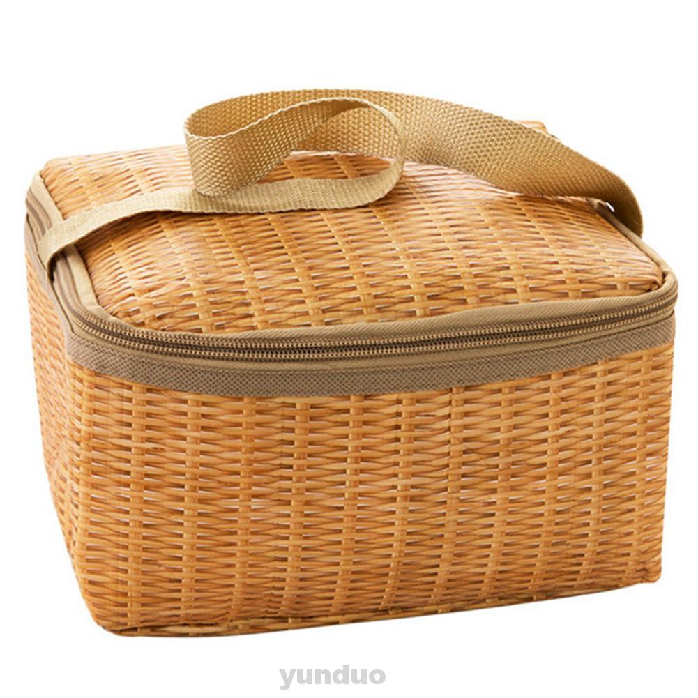 Outdoor Camping Hiking Home School Picnic Travel Imitited Rattan Print Lunch Bag