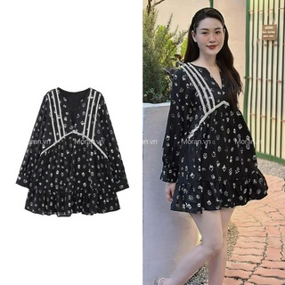 Đầm Ngắn Tay Dài Cổ Chữ V Thêu Họa Tiết 23 Phong Cách Mới 0881300