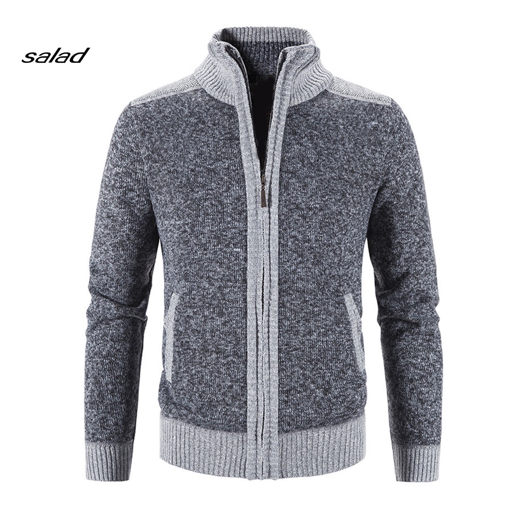 Áo khoác dệt kim tay dài cổ đứng có túi và khóa kéo thời trang dành cho nam