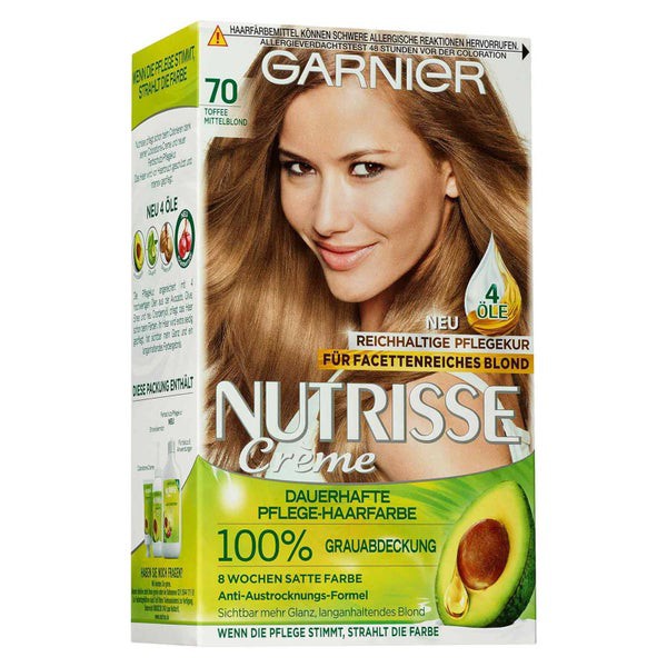 Nhuộm tóc Garnier Nutrissemàu 7,0 vàng caramen kết hợp dưỡng tóc quả bơ
