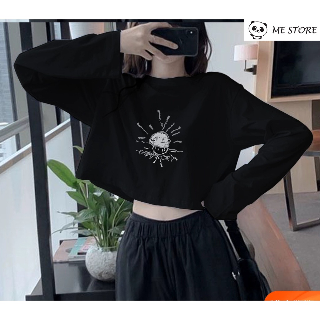 Áo thun croptop dài tay in hình don't cry thu đông unisex Ulzzang form rộng dáng rộng chất liệu 100% cotton