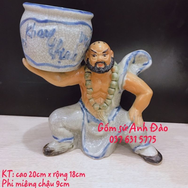 Chậu tượng Lỗ Trí Thâm đỡ vò trên vai cao 20cm_gốm Sứ Bát Tràng cao cấp