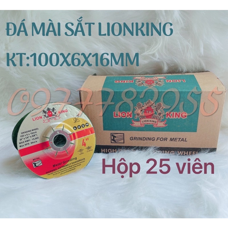 đá mài sắt sư tử lionking 1 tấc (100x6x16mm) hộp 25 viên