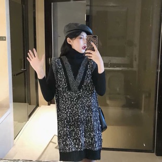 Set yếm len gạo áo len cao cổ 2 màu