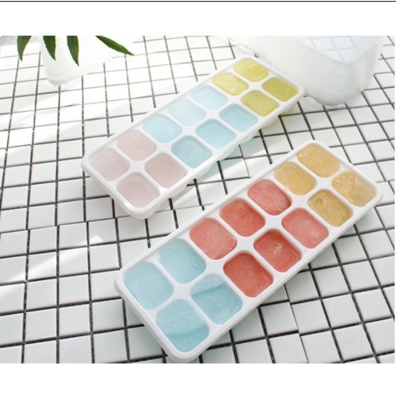 Khay trữ đông đồ ăn dặm đáy bằng silicon- khay làm đá viên cực kỳ dễ lấy đá-khay 14 viên silicon
