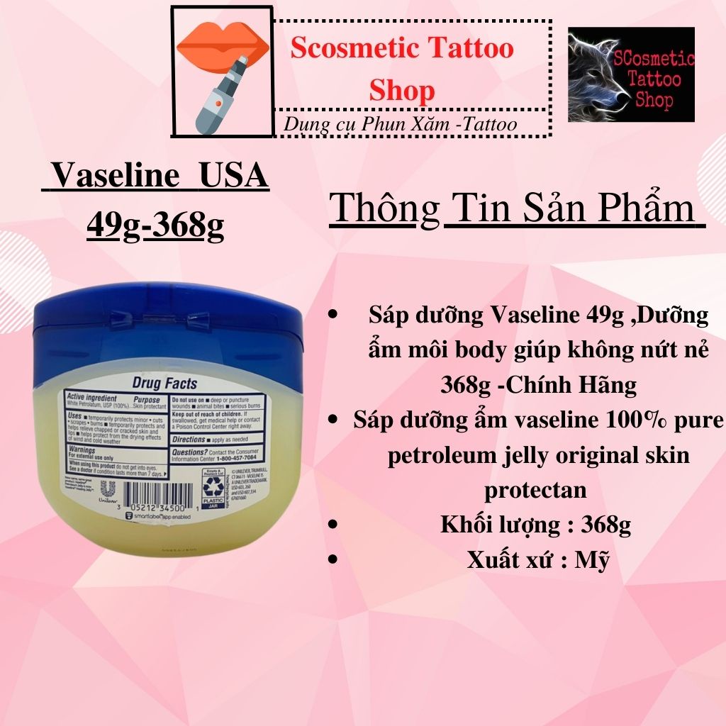 Sáp dưỡng Vaseline 49g , hũ dưỡng ẩm môi body giúp không nứt nẻ 368g USA -Chính Hãng