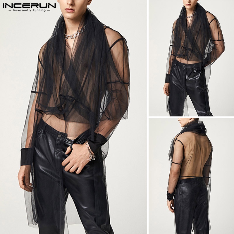 INCERUN Áo Lưới Tay Dài Xuyên Thấu Thời Trang Dành Cho Nam