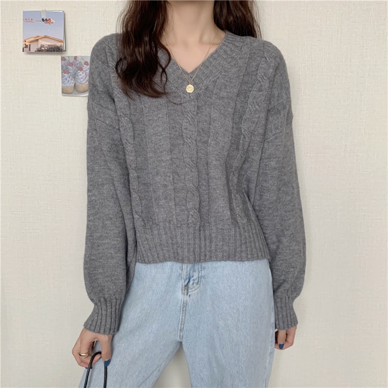 【ZHELIHANGFEI】Áo Sweater Tay Dài Dáng Rộng Kiểu Dáng Đơn Giản Dễ Phối Đồ