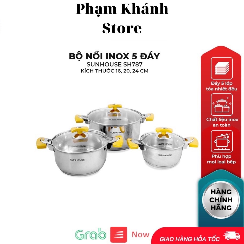 BỘ NỒI INOX 5 ĐÁY SUNHOUSE SH787