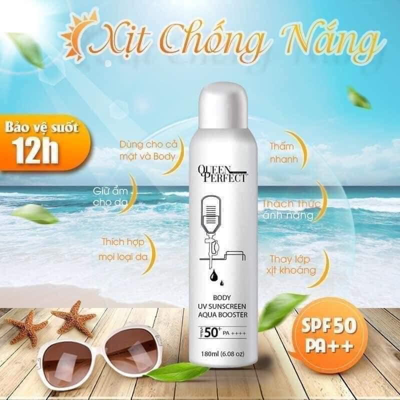 Xịt Chống Nắng, Xịt Nâng Tone Che Khuyết Điểm trắng da ngăn ngừa lão hóa Queen Perfect Chính Hãng