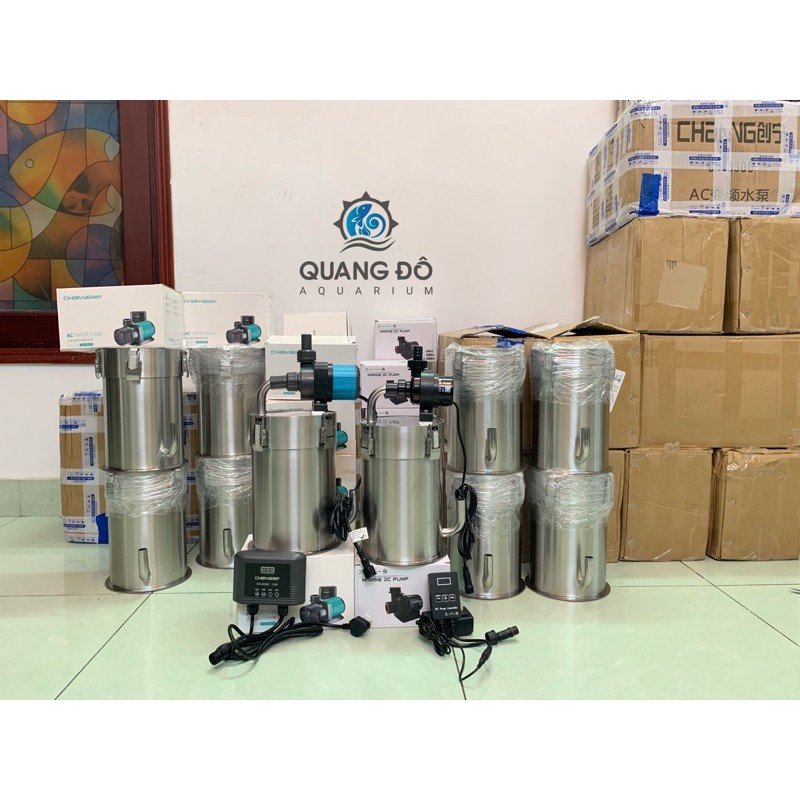 Lọc Inox F160 cao 25cm + Bơm Chaning CN-8300 13W 2000L - Lọc Thùng Inox Hồ Cá Thuỷ Sinh